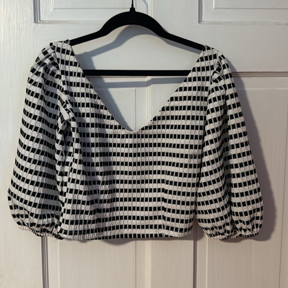 Zara Black/White Cropped Balloon Sleeve Dressy Top Women's Size Medium - Picture 7 of 10
